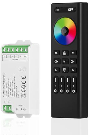 SEZO 2.4G RF RGBW LED Controller Kit C04RF Controller und RC03RFB 4-Zonen Wireless Fernbedienung Gruppensteuerung Mehrere Farbmodi für 5050 FCOB RGBW LED-Streifen DC5-24V
