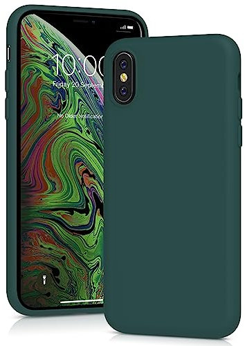 YATWIN Silicone Case for iPhone X/XS, Soft-Touch, Shockproof, DustProof, Antiskid Full Body Armour Phone Cover for Apple iPhone X/XS - Dark Green
