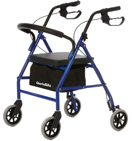 Geriafy - Déambulateur 4 Roues Pliable léger | Rollator avec siège | Freins sur poignées | Aluminium