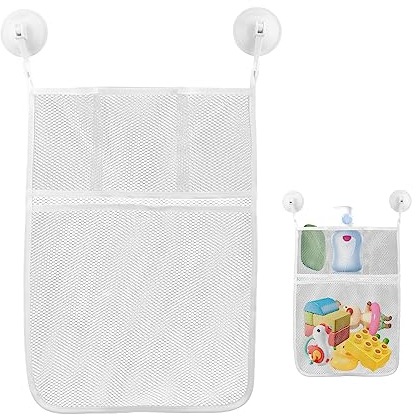 Badewannen-Spielzeugnetz, Mehrzweck-Mesh-Organizer-Aufbewahrungstasche, doppelschichtiger Badespielzeug-Organizer mit großer Kapazität, Badezimmer-Saugnapf-Badespielzeug-Aufbewahrung(size:14 x 18inch)