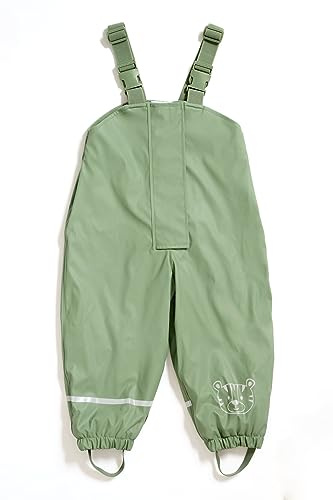 Regenhose für Kinder | mit Fleece gefüttert | Öko-Tex | Winddicht | wasserdicht | elastische Schulterträger | Kinder Matschhose Buddelhose für Jungen und Mädchen