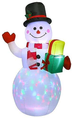 Weihnachten Aufblasbare Schneemann Dekoration, 1.5M Blow Up Schneemann Aufblasbare Weihnachtsdekoration mit Rotierenden LED-Lichtern für Xmas Party Indoor Outdoor Hof Garten Rasen Schnell