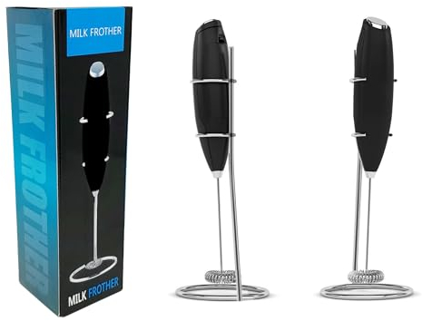 Electric Milk Frother Handheld Mini Foamer with Base Coffee Maker Egg Beater for Chocolate Cappuccino Frappe Stirrer Portable Blender Whisk Tools (Black)