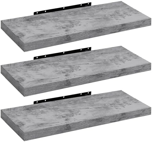 WOLTU Wandregal Wandboard Bücherregal Regale für Deko Wandablagen aus MDF Holz, 3er Set Hängeregal Grau Eiche