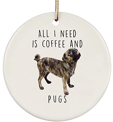 Weihnachtsbaumschmuck 7.3 cm, Mops Gestromt Lustig Weihnachtsschmuck Mode Christbaumschmuck Anhänger Premium Runde Keramik Ornament Für Weihnachten Holiday Party