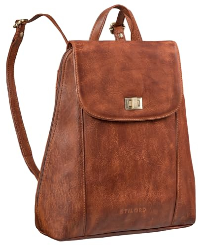 STILORD 'Victoria II' Lederrucksack Damen Vintage Rucksack für 13 Zoll MacBook DIN A4 Elegante Rucksackhandtasche für City Ausgehen Shopping Daypack, Farbe:brandy - cognac