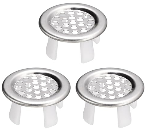 sourcing map Cubierta de desbordamiento para fregadero, 3 anillos de desbordamiento de fregadero, de metal, para baño, cocina, lavabo, inserto en tapas redondas, color plateado