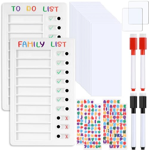 Realure 2 Stück Checklist Boards, DIY Chore Chart Tafel Memoboard | Wochenplaner zum Aufkleben, To Do Liste Abwischbar, 20 Blanko Papier, 4 Whiteboard-Marker, 4 Aufkleb, für adhs hilfsmittel