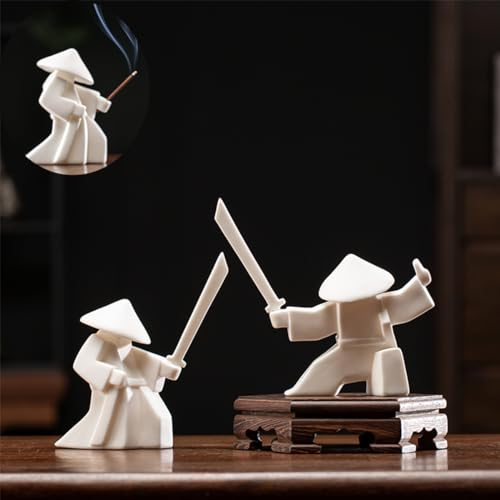 EAEDMY EAEMDY Samurai Figur Figur Japanische Krieger Statue Dekor für Tischzimmer, Räucherstäbchenhalter für Stabbrenner Räucherstäbchenhalter, Kongfu Tee Haustier Dekoration (2.Weiß A+B)
