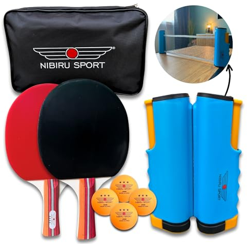 Tischtennisset mit Netz für jeden Tisch [Ideal für 2 Spieler] Tischtennis Set bestehend aus 2 Tischtennisschläger + 4 Tischtennisbälle + ausziehbaren Tischtennisnetz inkl. Tragetasche - Ping Pong Set