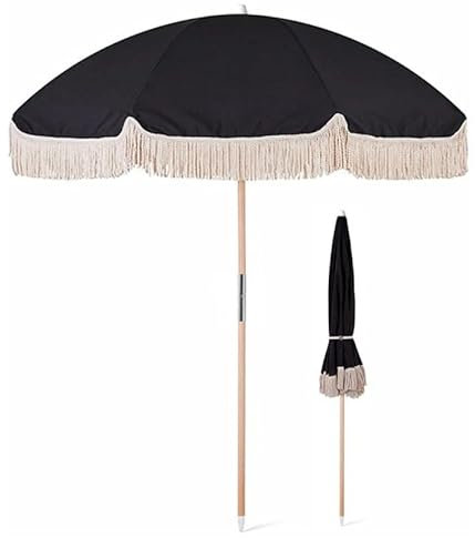 JEKKAH Parasol Extérieur De 78,7 Pouces Avec Glands, Poteau En Bois Inclinable Et Parasol Rotatif (Color : Black)