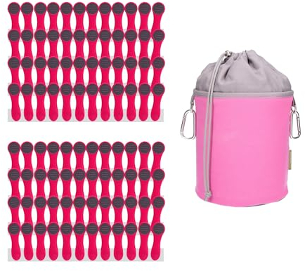 Lot de 96 pinces à linge avec ressorts de compression en acier inoxydable, Softtouch rose, 1 sac à pinces à linge en toile rose et gris
