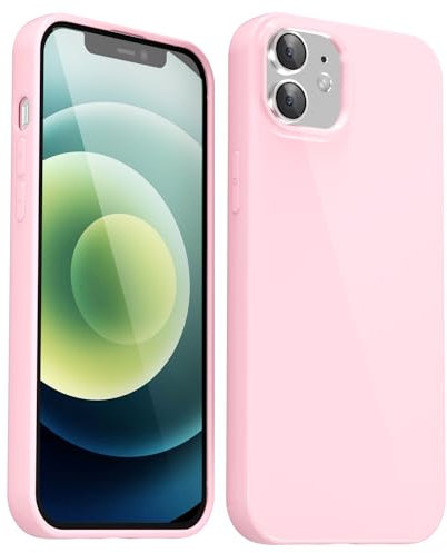 Svanove for iPhone 12/ iPhone 12 Pro Case Silicone, Glossy Soft Rubber Gel Jelly Cute Protective Plastic Simple Plain Phone Case Cover for Women Girl, Slim Thin Flexible Shockproof TPU, Pink