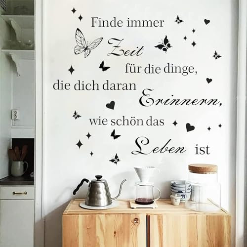 TOARTI Wandtattoo Sprüche und Zitate Finde immer Zeit Wandaufkleber Schwarz Schmetterling Wandsticker Schlafzimmer Wohnzimmer Wanddeko