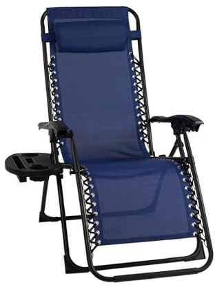 EIGFOH Tumbonas Plegables,Tumbonas Jardin Exterior Silla de Playa con Portavasos y Reposacabezas,Silla de Playa Ajustable para Jardín,Playa,Piscina,Terraza,Carga de 150 KG (Azul 1 Tumbonas)