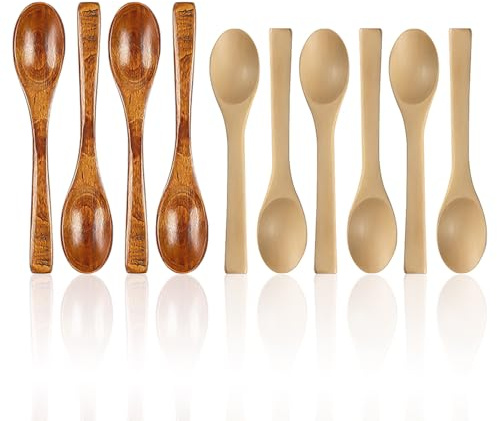 10 Stück Runder Holzlöffel, Honiglöffel Aus Holz, Teelöffel Zum Backen, Kaffeelöffel, Reislöffel Mit Langem Griff, Kleiner Suppenlöffel, Rührlöffel Aus Holz, Gewürzlöffel