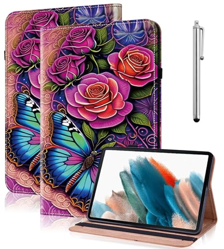 TUOLISG Hülle für Kindle Fire HD 8 & 8 Plus Tablet (12/10th Gen,2022/2020 Release) 8 PU Leder Slim Brieftasche Hülle mit Ständer KartenfachSchutzhülle Tasche - Bunter Schmetterling