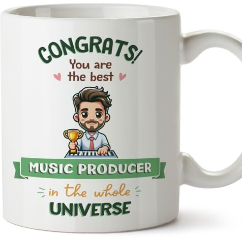 MUGFFINS Music Producer Man Mug - in English - Best in Universe Trophy - Funny Gift for Colleagues - Ceramic 11oz Mug