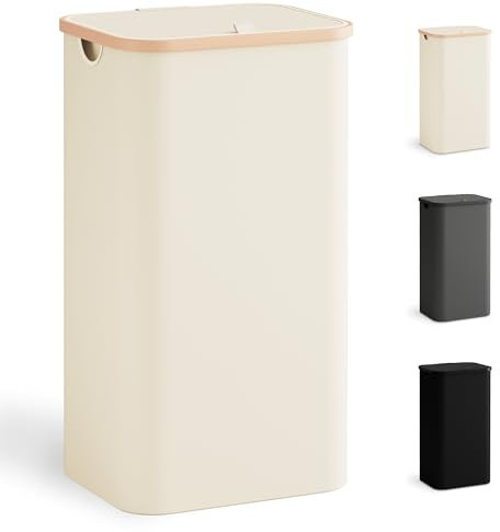 YOUDENOVA Wäschekorb mit Deckel 100L, Wäschesammler schmal mit Wäschesack, faltbarer Wäschesortierer mit Kunststoffgriff Wäschetruhe, hoch Laundry Baskets, (Beige)