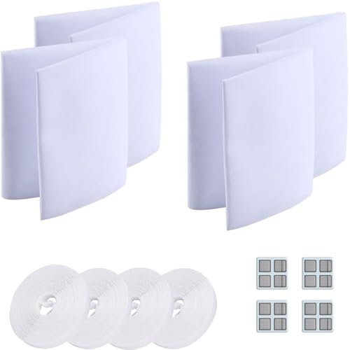 MOLHEM 4 Pack Fly Screens for Windows, DIY Self-Adhesive Window Screen Mesh (130 x 150 cm) with 4 Rolls Self-Adhesive Tapes,Can Be Cut and Fit Without Drilling Keep Bugs/Flys/Mosquitoes Out(White)