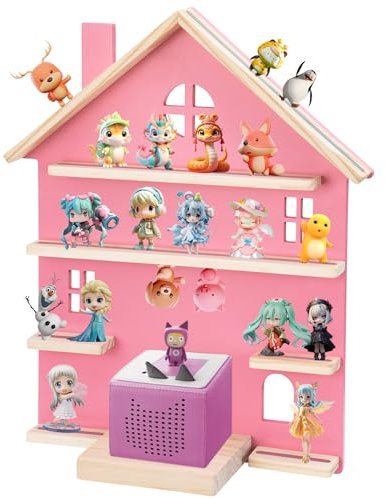 WEIDLUDOR Tonie Storage Shelf for Toniebox & Tonie Characters, Durable Wooden Tonie Box Shelf, Tonie Wall Shelf for Displaying Tony Audio Play Dolls(Pink)