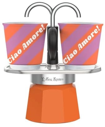 Bialetti Mini Express 2 Tazas | Colección Dolce Vita, Cafetera Naranja con 2 Tazas Incluidas