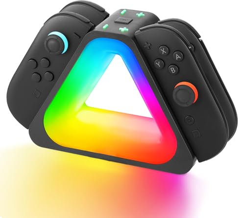 YipuVR Charging Dock for Nintendo Switch 2, Charging Station with 7 RGB Light Modes, Charging Dock with LED indicator, Charges Up to 4 Controllers, Fast Charge Station with USB C Charging Cable (A)