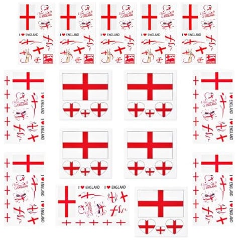 15 Sheets England Flag Tattoos, England Temporary Tattoo Transfer Stickers for St.George's Day Euro Football Fan Party Decorations, World Cup European Cup International Competitions