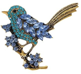 Bird Brooch Pin for Women Elegant Gold Tone Crystal Bird Brooches for Women Dress Hat Decoration-blue