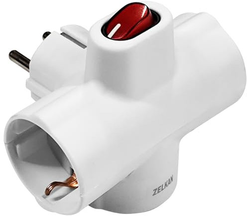 Zelkan Ladron Enchufes con Interruptor - Regletas Enchufes 3 Tomas de Corriente con Forma de T - Regleta con Enchufe Multiple para Pared sin Cable - Base enchufes Multiple - Blanco