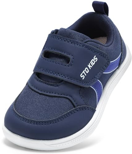 STQ KIDS Chaussure Enfant Bébé Garçon Basket Basse Respirant Renforcée Barefoot Basquette Garcon Fille Mixte Sneakers Sport Mode Unisex Légère Course Bleu Foncé 25 EU
