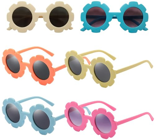 6 Stück Sonnenbrille Kinder, Blumenbrille Blumenform Kinder, Baby Sonnenbrille, Kindersonnenbrille, Babys, Lustige, Retro Polarisierte UV Schutz für Mädchen, Jungen, Party Geschenk Outdoor Strand