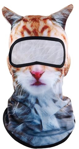 Mikovivi Katzen Skimaske mit Ohren, Lustig Katzen-Sturmhaube Sonnenschutz Tierkapuze für Musikfestivals Raves Skifahren Halloween und Outdoor-Aktivitäten