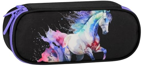 sarcia.eu Federmäppchen, Schulmäppchen MIT FÄCHERN, Stifte Etui, Schule Zubehör, Beutel für Mädchen, Pferd, Schwarz 5x22x10cm (Pferd Fächern)