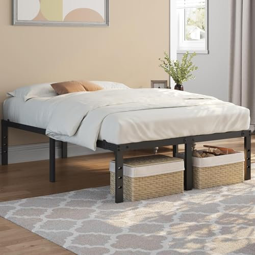 Yaheetech Bastidor de Cama Metálico Listones de Acero Espacio de Almacenamiento Bajo la Cama Fácil Montaje Cama Matrimonial 135 x 190 x 41.5 cm Negro