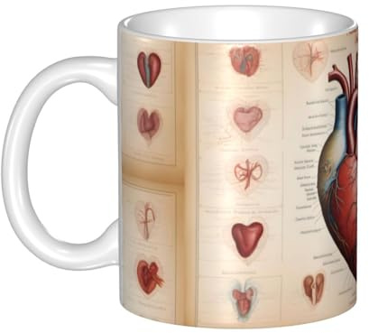 WHJDPP Human Anatomy Heart Chart Printed mug ceramic Mugs for cappuccino, latte, cereal, yogurt, milk, hot or cold drinks Micro-wave oven