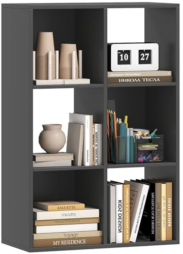 HOMCOM 6-Cube Bookshelf, Modern Freestanding 3-Tier Bookcase, Display Shelving Unit for Living Room, Bedroom, Home Office, Study, Black