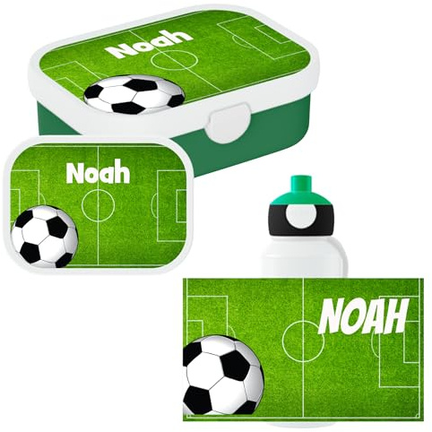 Mepal Fußball Lunchset Lunchbox & Trinkflasche mit Namen für Kinder - Personalisierte Pausenset für Schule und Freizeit - BPA-frei, spülmaschinenfest - Fußball - Fußballplatz