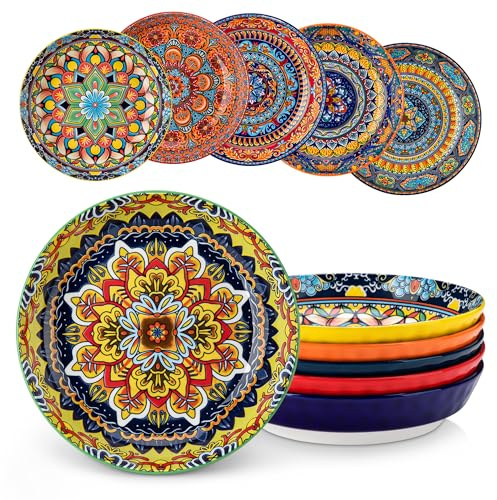 vancasso Juego de 6 cuencos para pasta de 32 onzas, cuencos grandes de cerámica para servir ensalada y cocina, aptos para lavavajillas y microondas, platos de pasta, aptos para lavavajillas y