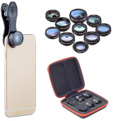 Vibsky 10 in 1 Handy Objektiv Kit mit Fischauge, Weitwinkel, Makro, Tele, CPL und Filter Objektiven für die meisten Smartphones