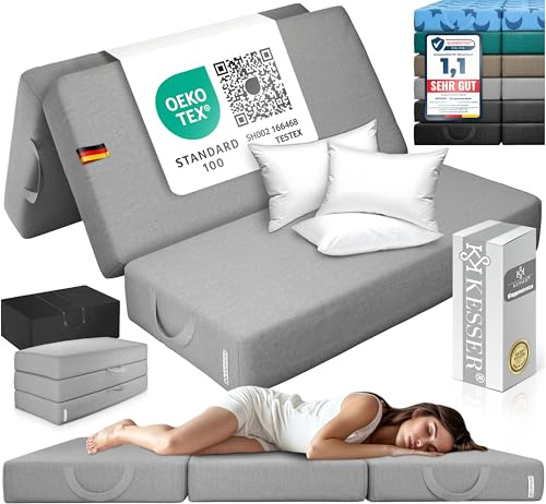 KESSER® Klappmatratze 120 x 195 x 15 cm Gästematratze 3-Fach faltbar zum Sitzhocker Faltmatratze Schaumstoff 25kg/m³ extra dick 15cm atmungsaktiv waschbar Abnehmbarer Bezug inkl. Camping Tragetasche