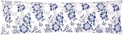 Renforcé Seitenschläferkissen Bezug 40x145cm - Geblümt (EW-Blumen-Weiß) | 100% Baumwolle - Bezug, Kissenbezug, Kissenhülle, Reißverschluss - Blumen