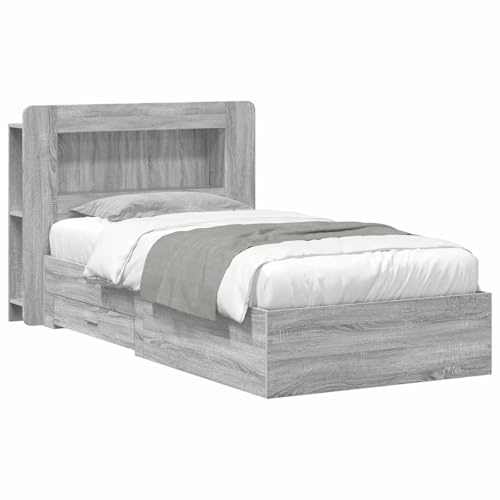 vidaXL Bettgestell mit Stauraum Grau Sonoma 90 x 200 cm Holzwerkstoff, Moderner Bettgestell, praktischer Stauraum, schickes Schlafzimmer-Upgrade, Holz, platzsparende Lösung