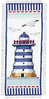 VERVACO Leuchtturm DIY Set Erwachsene Sticken Lesen Zubehör Geschenk Stickset für Anfänger Zählmusterpackung-Lesezeichen-Stickpackung im gezählten Kreuzstich, Baumwolle, Multicolor, ca. 6 x 20 cm