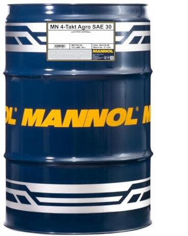 MANNOL 7203 Agro 4-Takt Motoröl SAE 30 mineralisch für Rasenmäher, 60L | Mineralöl für benzinbetriebene 4-Takt-Motoren wie Generatoren, erfüllt API SL und JASO MA/MA2, mit Verschleißschutz