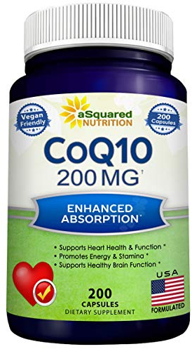 aSquared Nutrition CoQ10 (200 Capsules and 200mg) - High Absorption Vegan CO Q-10 Powder - Enzyme Ubiquinone Supplement Pills, Extra Antioxidant Coenzyme Q10 Vitamin, Coq 10 Alernative to Softgels