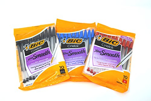 Bic Cristal Stic - Bolígrafo mediano (30 unidades), color negro y azul