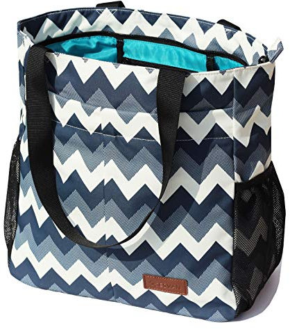 ESVAN Borsa a tracolla grande, con tasche multiple, motivo floreale, impermeabile, per palestra, escursionismo, picnic, viaggi, spiaggia e uso quotidiano