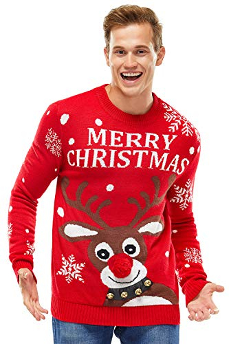 U LOOK UGLY TODAY Hässlicher Weihnachtspullover, Unisex Lustiger Chunky Fair Isle Gestrickter Festlicher Pullover für Party Der Stil Standard-Blau XXL
