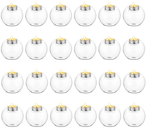 Sziqiqi 24Piezas Candelabro Redondo De Crisital, Accesorios para Cenas con Velas, Accesorios De Candelero De Cristal a Prueba De Calor para Bodas Y Propuestas Matrimoniales